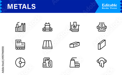 Metals and Mining Line Icon Collection – Minimal Unique Vector Icons for Industrial and Construction