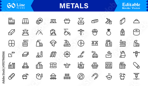 Metals and Mining Line Icon Collection – Minimal Unique Vector Icons for Industrial and Construction