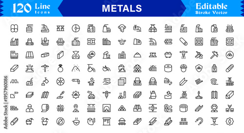 Metals and Mining Line Icon Collection – Minimal Unique Vector Icons for Industrial and Construction