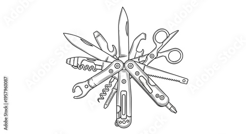 Multi tool with many functions open and ready for use.