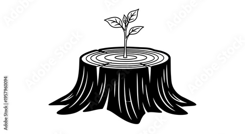 New plant growing from a tree stump symbolizing rebirth and new beginnings.