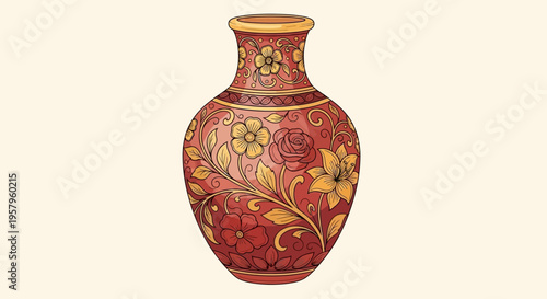 Ornate Decorative Ceramic Vase with Floral Patterns.