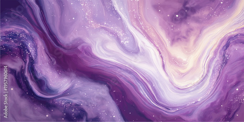 Abstract a breathtaking celestial canvas, swirling with ethereal purples, soft lavenders, and cosmic whites. The image evokes a sense of vastness and mystery.