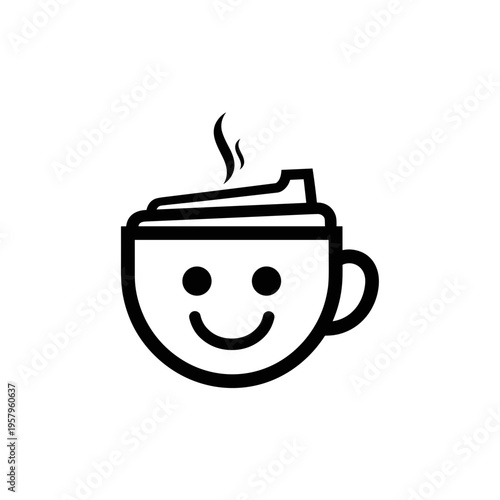 Smiling coffee cup with steam rising.