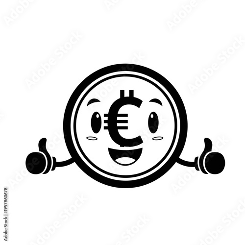 Smiling Euro Currency Coin Character Face.