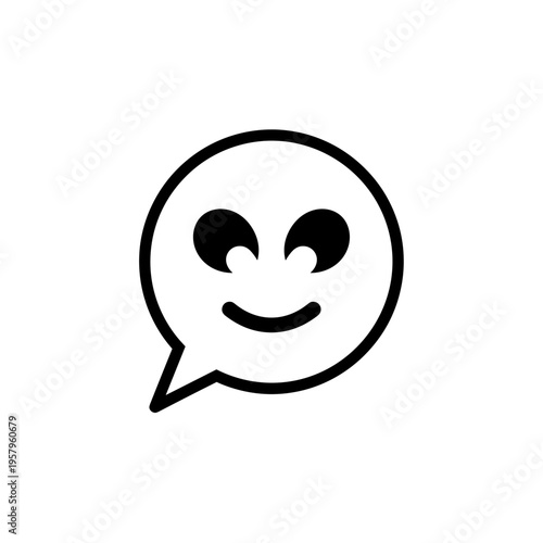 Smiling face emoticon in speech bubble.