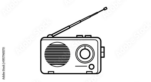 Retro Portable Radio Receiver with Antenna and Speaker for Audio Entertainment.