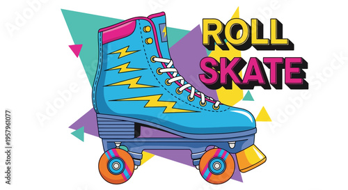 Retro Roller Skate with Lightning Bolt Design.