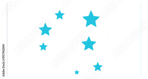 Crescent Moon and Stars Pattern Celestial Night Sky Minimalist Graphic Design Blue and White Vector Illustration