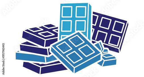 Stacked Chocolate Bars with Indentations Blue and Purple Tones Minimalist Design Isolated on White