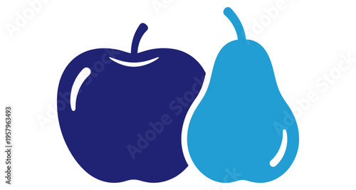 Two Simple Fruit Icons and Pear Contrasting Colors Minimalist Design Clean Background