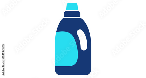 Blue Detergent Bottle with Cyan Label and Cap on White Background Minimalist Flat Design