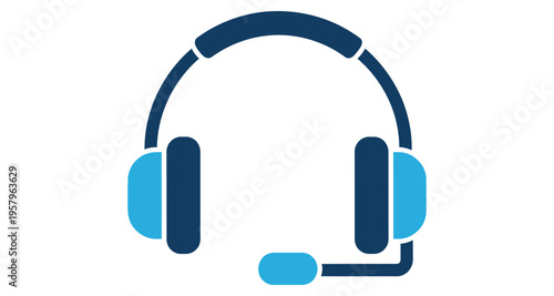Blue Headset with Microphone for Communication and Support Clean Vector Graphic