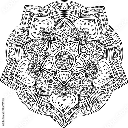 Geometric ornamental mandala with structured radial symmetry