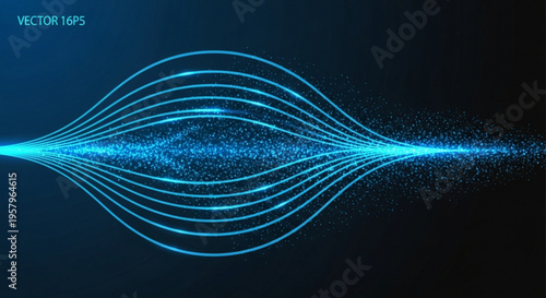 Vibrant blue wave pattern with glowing lines and particles on a dark background abstract technology concept