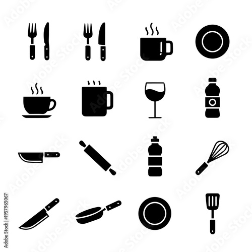 Comprehensive Set of Kitchen Utensils and Dining Tools Icons