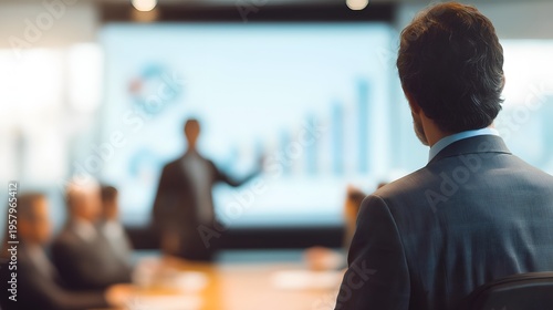 A businessman presenting data in a conference room, demonstrating leadership and teamwork among colleagues.