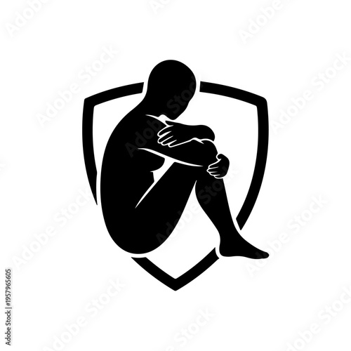 Symbol of a vulnerable person protected by a shield emblem