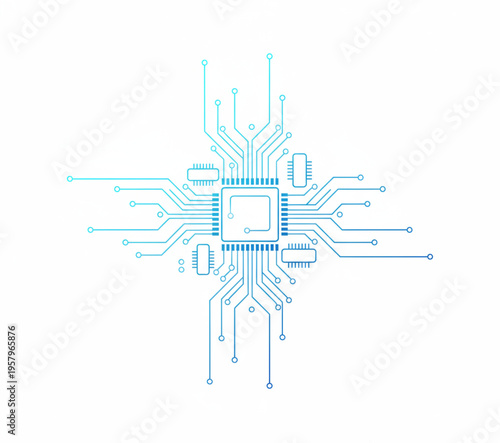 Dynamic illustration of an interconnected central processing unit, showcasing the core of technological innovation, information flow, and future digital systems