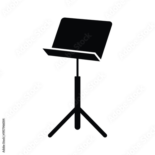 A simple black silhouette of a music stand isolated on a white background