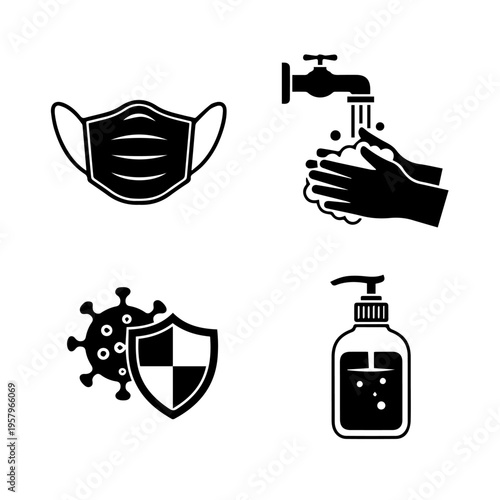 Vector icons for health safety, hygiene, and virus prevention measures