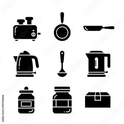 Kitchen utensil icons for cooking and food preparation
