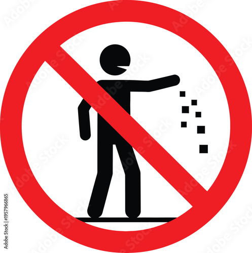 No littering sign vector illustration with black stick figure throwing trash