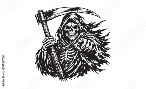 Grim Reaper Pointing with Scythe