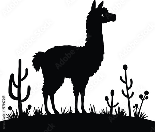 Cute cartoon a illustrator silhouette alpaca