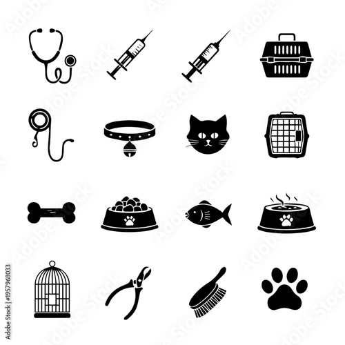 Comprehensive Pet Health and Animal Welfare Vector Icon Set