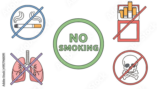 No smoking vector illustration with cigarette and lung icons