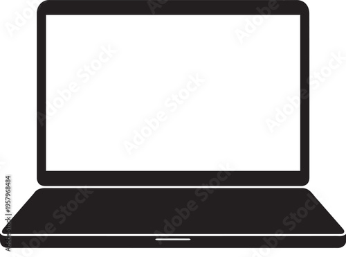 A black and white image of a laptop computer