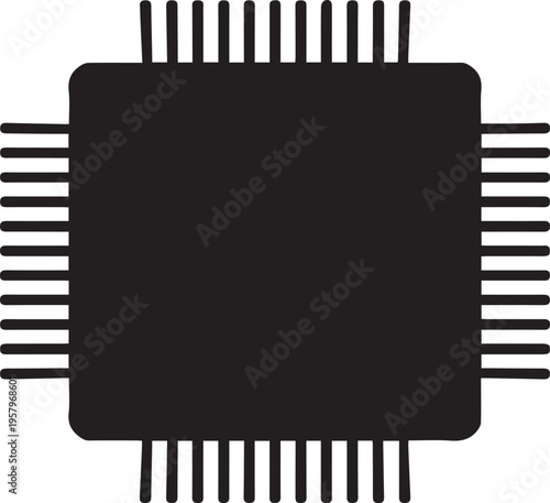Icon of a computer chip with pins on a white background