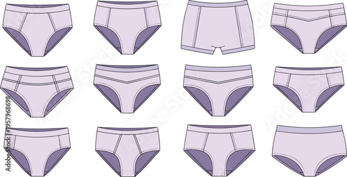 Women Underwear Collection with Different Panty Styles and Shapes Comfortable Lingerie Set for Fashion Design, Clothing Illustration, and Apparel Graphics