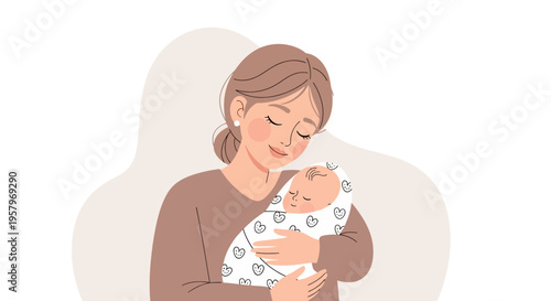Vector illustration of a mother holding a baby