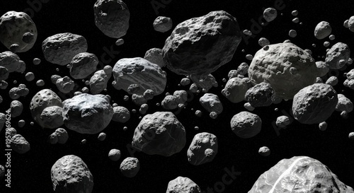 Vast asteroid field composed of numerous rocky debris and celestial bodies in deep space