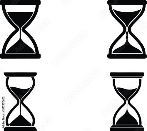Hourglass time sand clock vector icon set silhouette