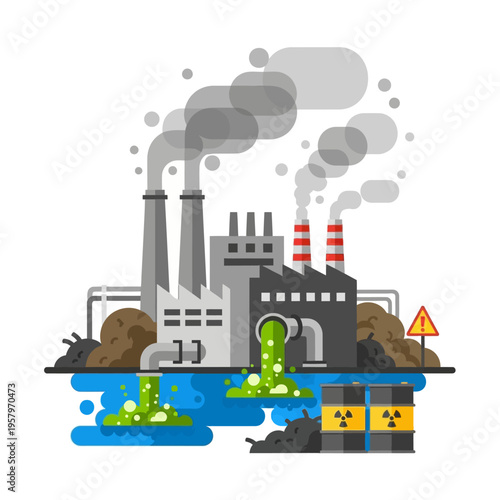 Industrial Factory Pollution, Toxic Waste Discharge into Water, Environmental Hazard