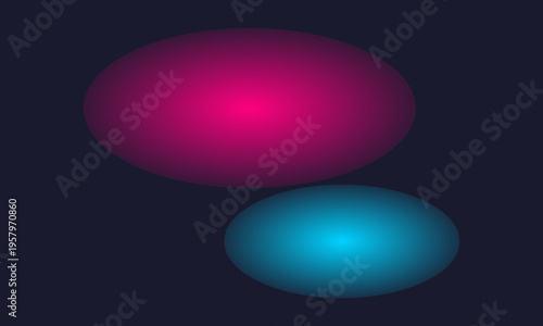 Two glowing elliptical shapes with a pink and blue gradient set against a dark navy background