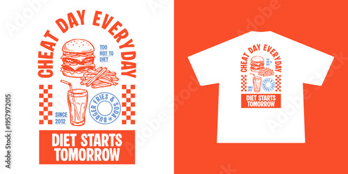 Retro Poster illustration of burger fries and soda Graphic Design for T shirt streetwear and urban style