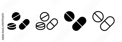 Pills icon vector illustration. capsule icon. Drug sign and symbol