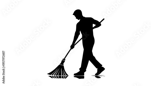 silhouette of a woman with broom