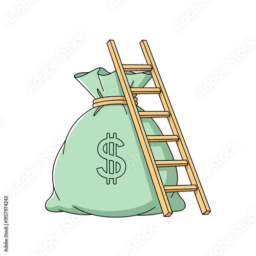 Money Bag with Ladder: Symbol of Financial Growth and Success