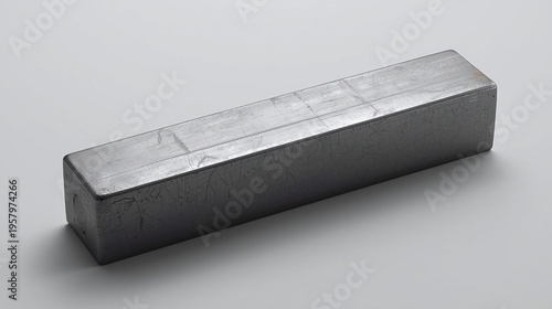 Solid Metal Bar, Rectangular Shape, Industrial Material, Gray Surface, Studio Shot