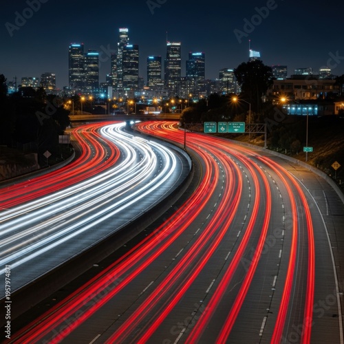 Vibrant Cityscape Highway at Night with Streaking Lights