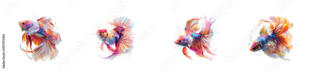 Fototapeta premium Colorful abstract ink splashes and paint splatters, creative design isolated on transparent background
