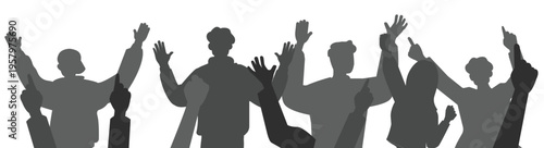 Silhouettes of People with Raised Arms Celebrating