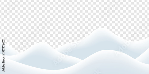 Snowdrifts isolated on png background. Snow landscape decoration, frozen hills. Empty snowbanks field. Christmas vector illustration. Transparent background.