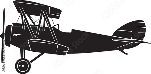 Vector biplane airplane icon in black