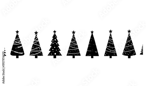Stylish Christmas tree lineup modern elegant festive tree designs geometric holiday vector isolated on white